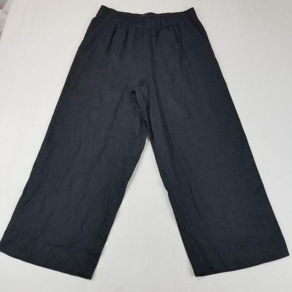 Tahari Pants Womens Large Black Linen Wide Leg Pull On Elastic Waist Pockets - Picture 11 of 11